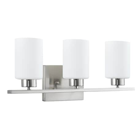 22-in. Cylinder Vanity Lght Fixture, Wall Mount, E26, A19 60W Max, Frosted Glass, Brshd Nckl 3-Lghts